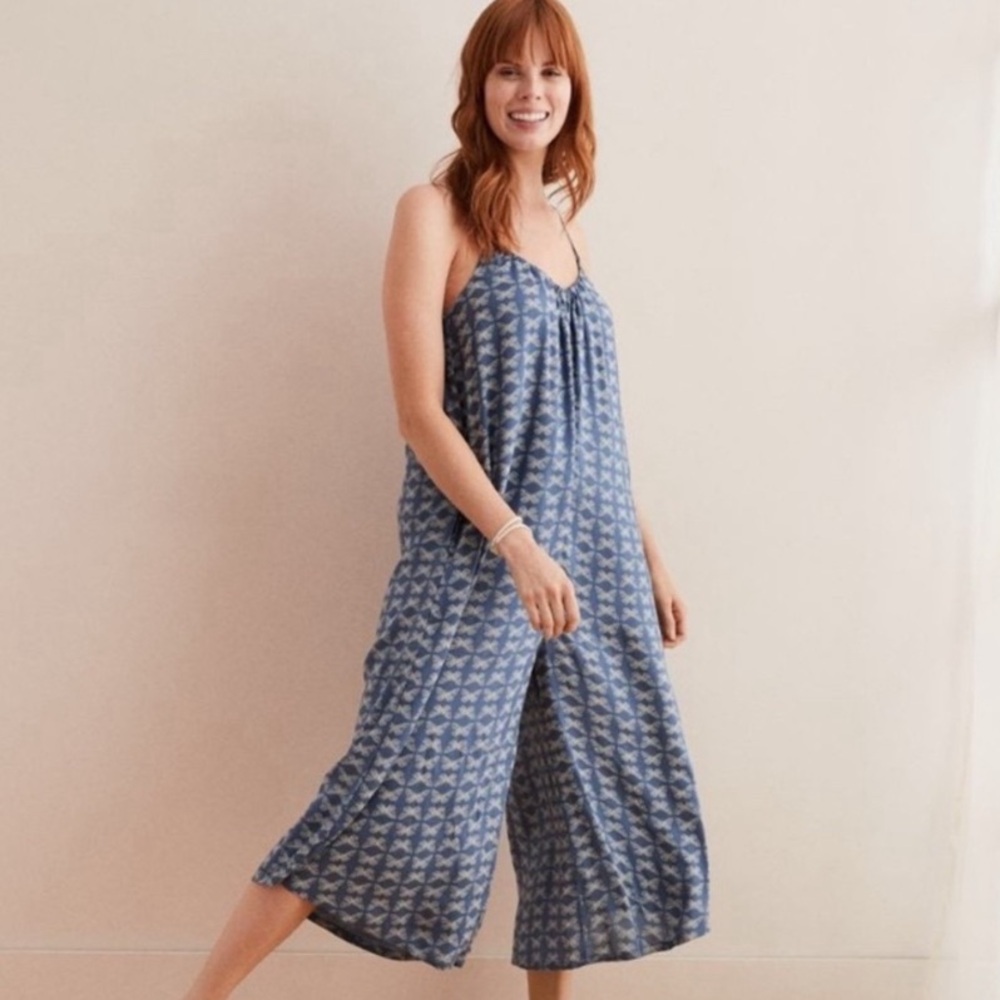 Aerie Medium NEW Culotte Jumpsuit Cornflower Blue Butterfly Wide Leg Ankle